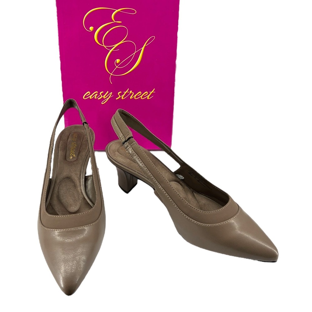 Easy Street Dessa Taupe Slingback Pumps Pointed Toe Comfort Heel‎ 7W NIB